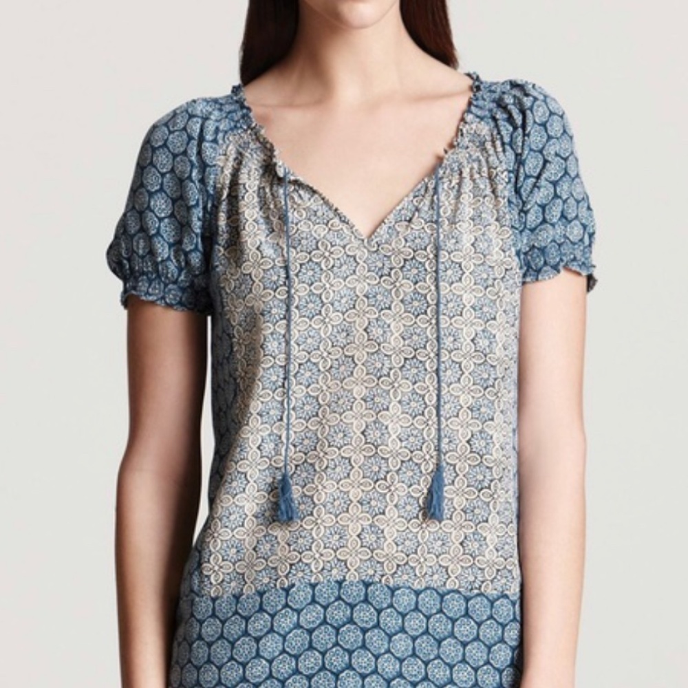Joie Masha Silk Short Sleeve Peasant Blouse, Size XS